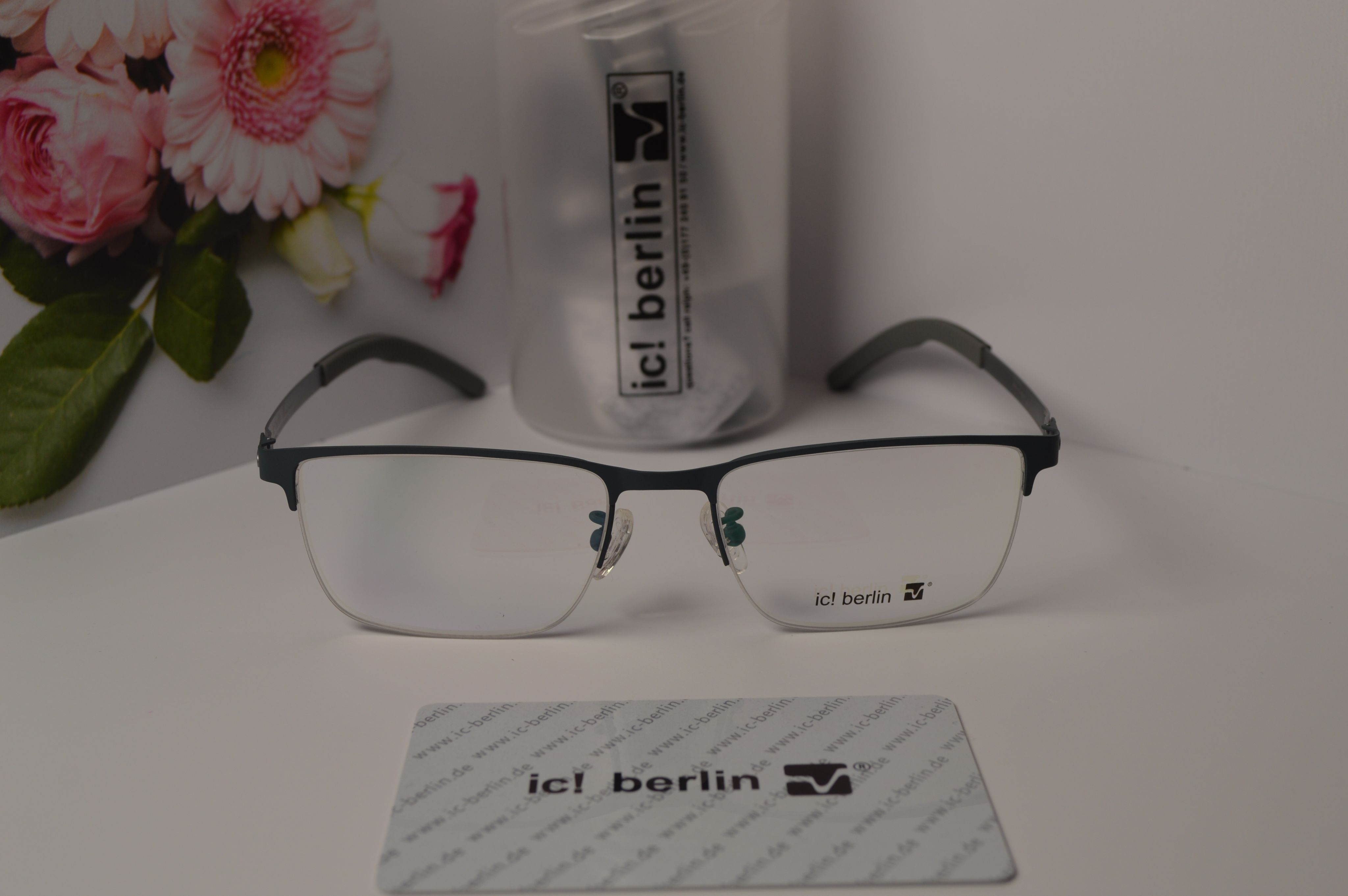 Оправа классическая, Ic! Berlin 1984, титан, полу ободок на леске. Цвет серый матовый со светло-серыми дужками