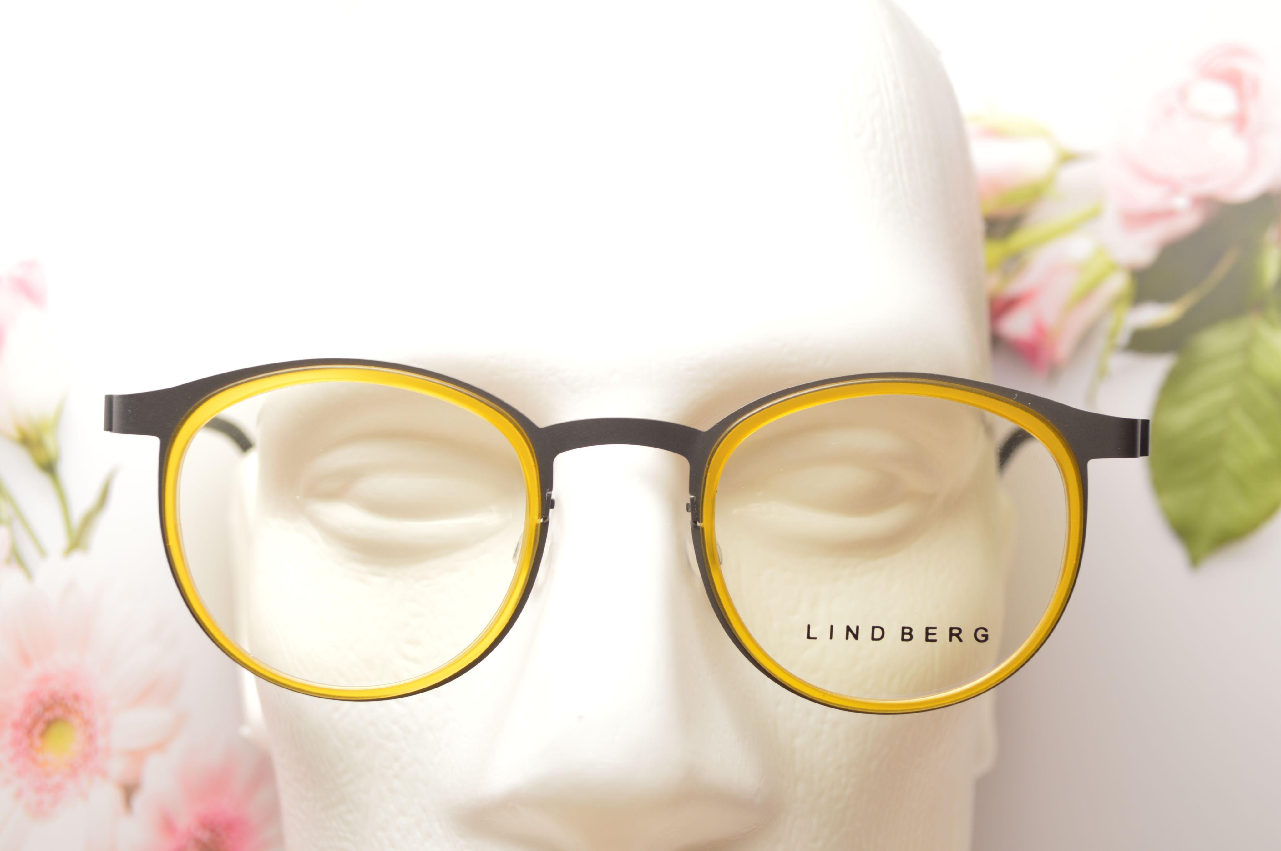 Оправа титановая, круглая, унисекс, Lindberg 9704. Темно-серый с горчичным ободком
