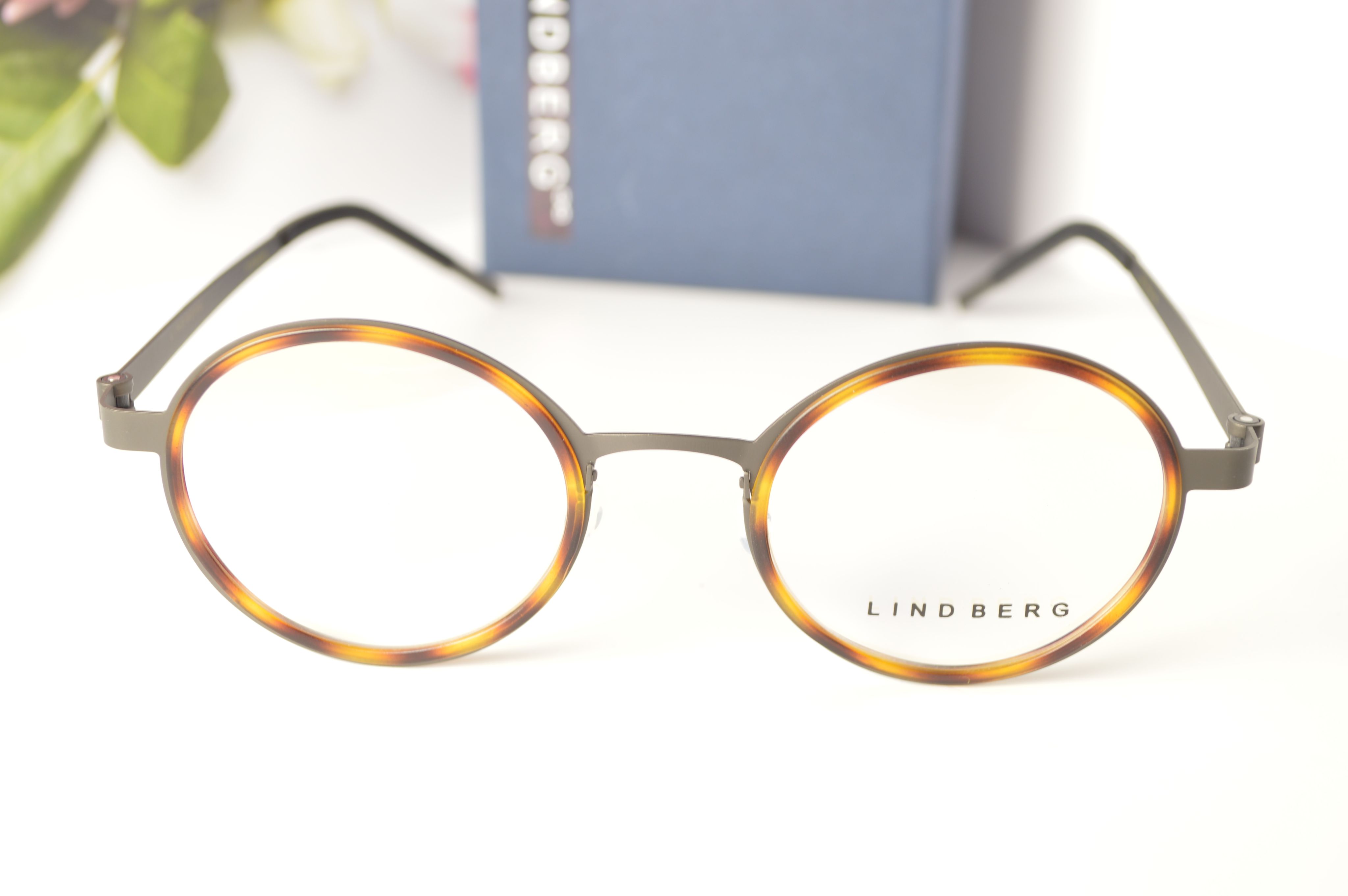 Оправа унисекс, титан, круглая, Lindberg 9707, серый графитовый с коричневым.