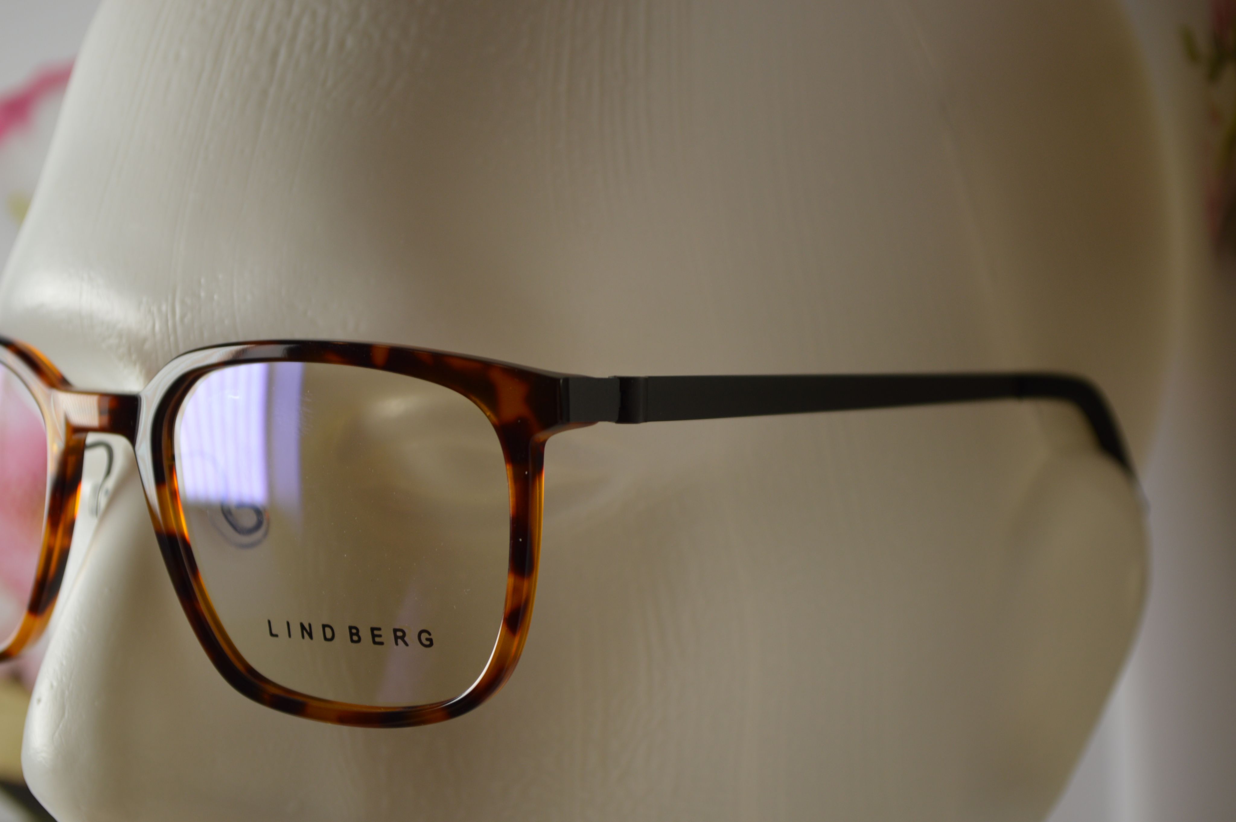 Оправа унисекс, титан, Lindberg 1258 C2, пластиковый коричневый ободок с носоупорами и серые титановые дужки.