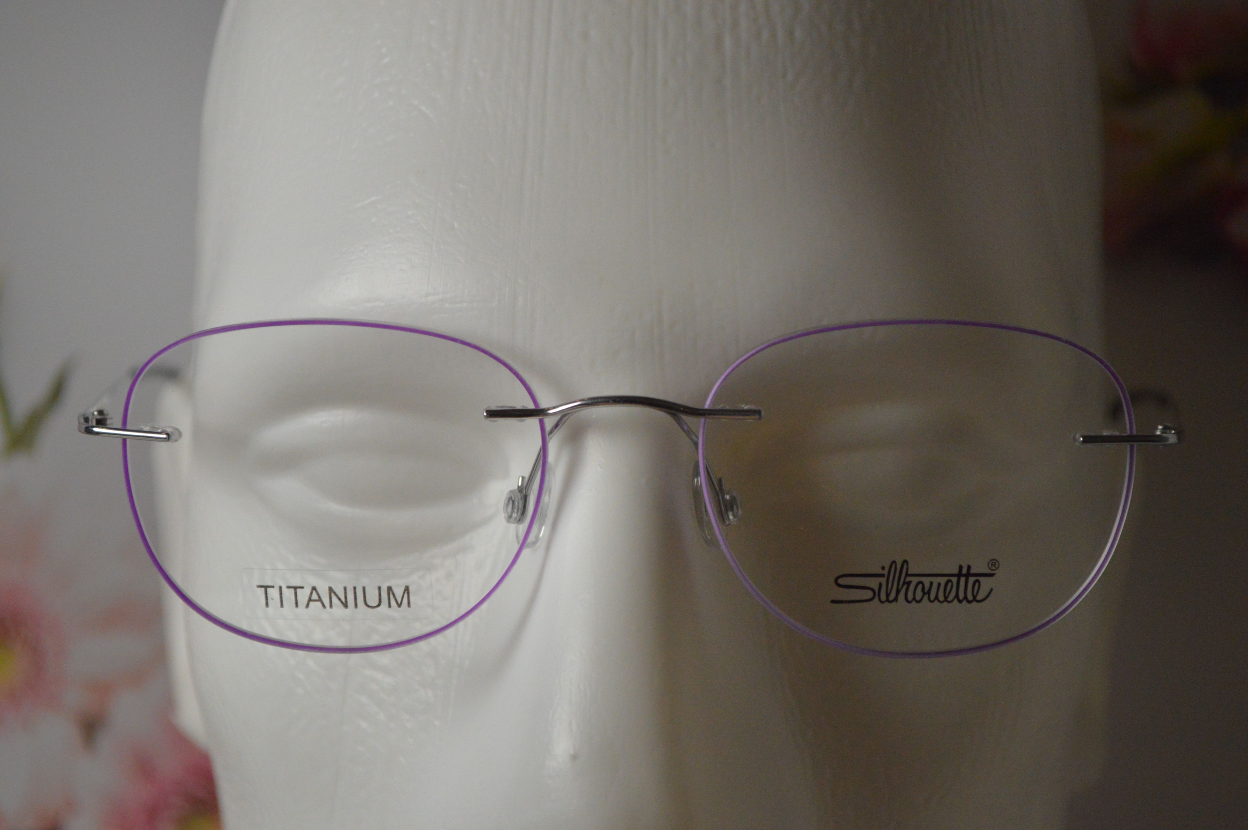 Оправа титан, классическая, женская, Silhouette LS-03 C12, стильная модель с сиреневой леской по ободку, серебристый цвет оправы