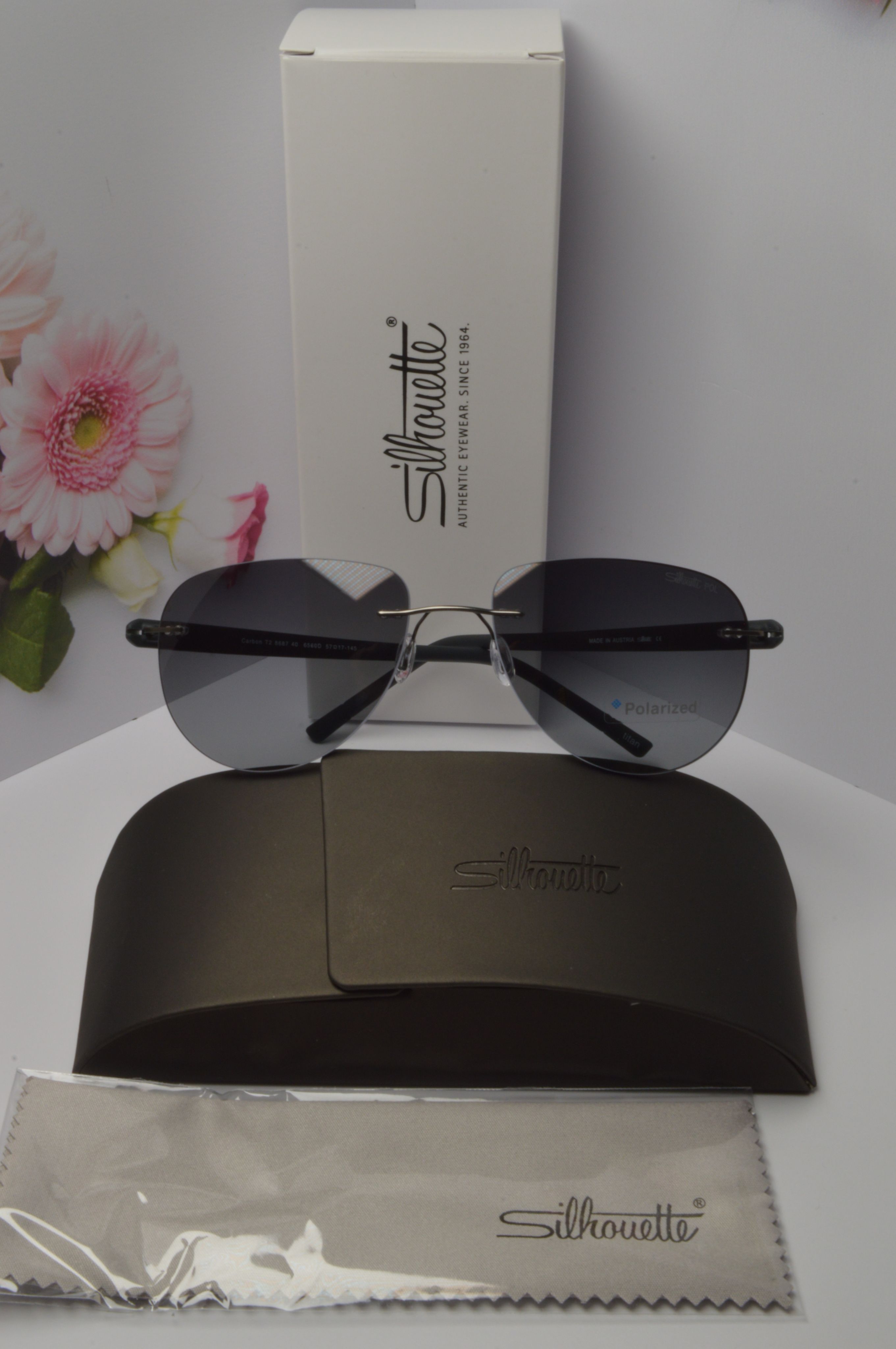 Очки солнцезащитные, титановые, Silhouette Carbon T2 8687 40 6560, Серая оправа с серой поляризационной линзой