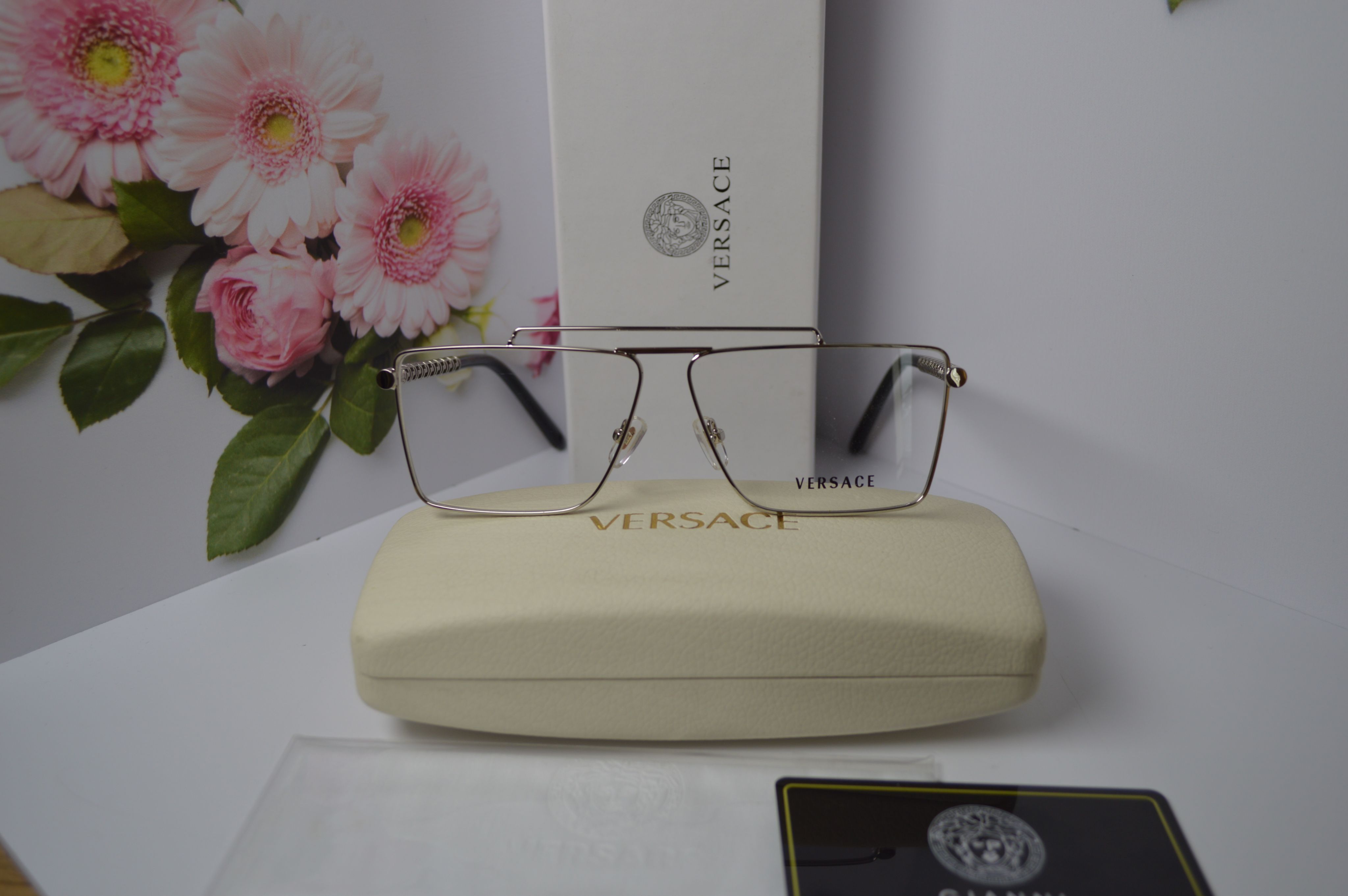 Оправа унисекс, стильная от Versace VE1295 1477/13. Уникальная дужка, серебристый цвет!