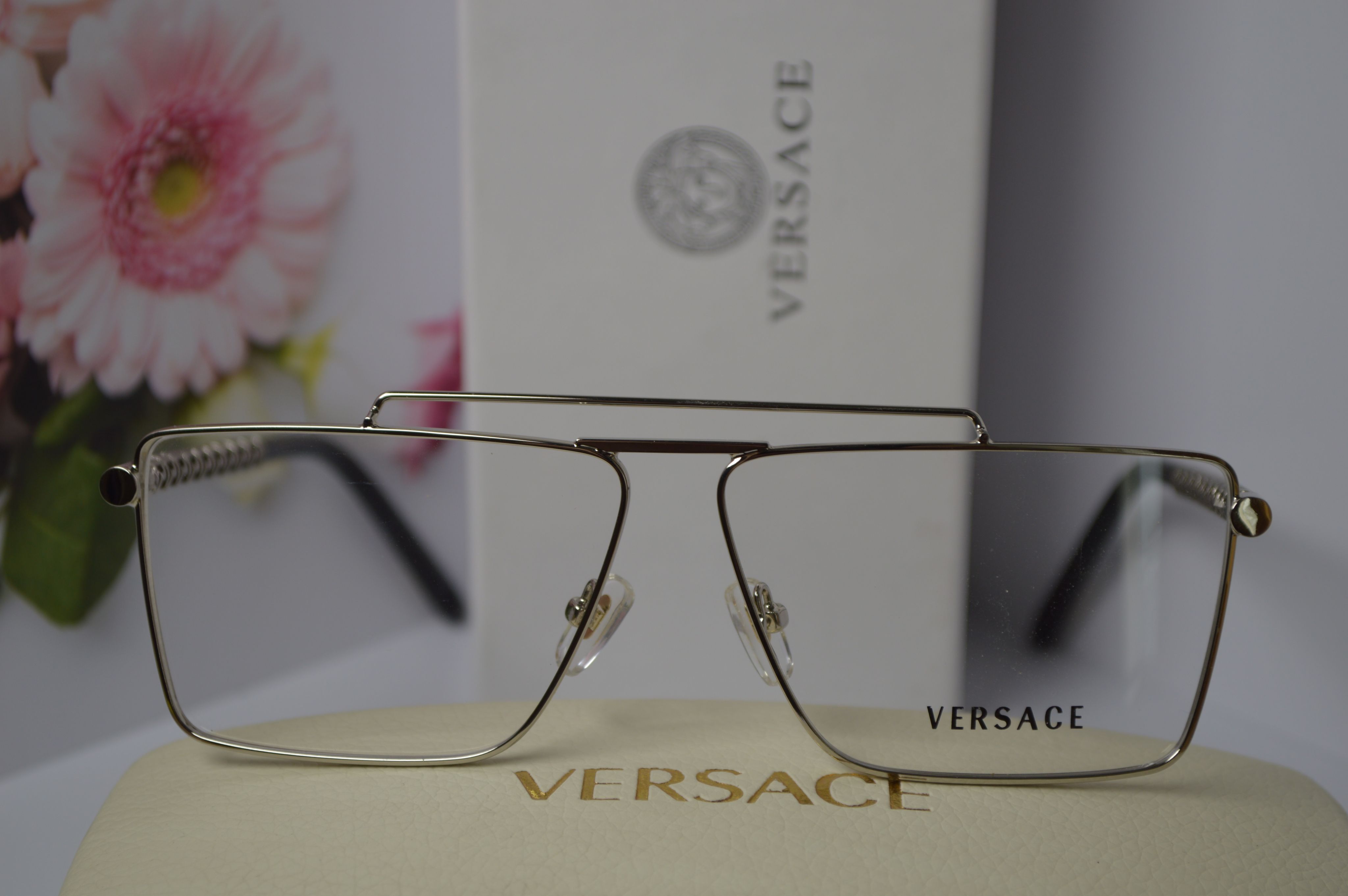 Оправа унисекс, стильная от Versace VE1295 1477/13. Уникальная дужка, серебристый цвет!