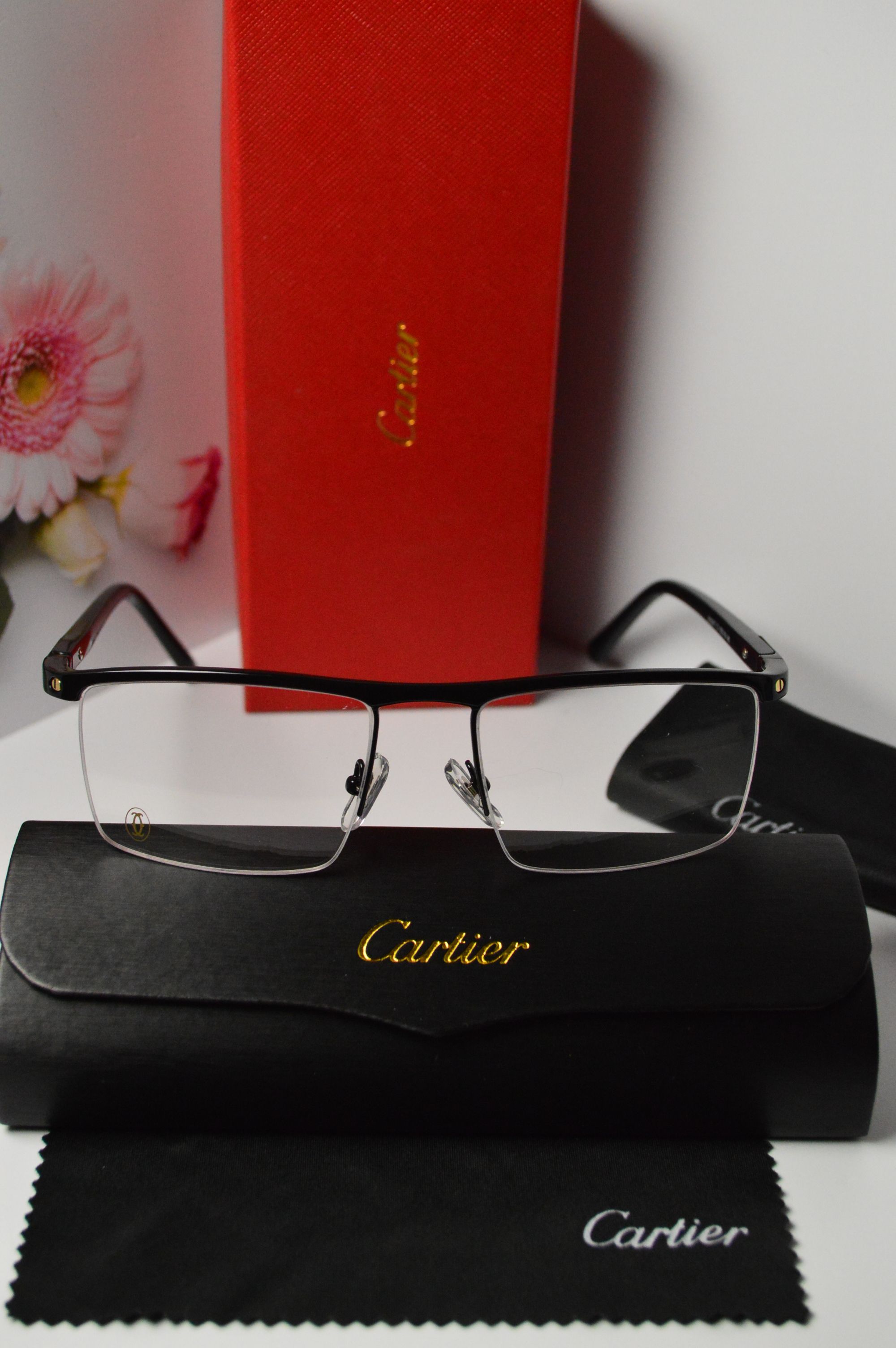 Оправа мужская, стиль от Cartier, модель 8100817. Уникальная полуободковая оправа