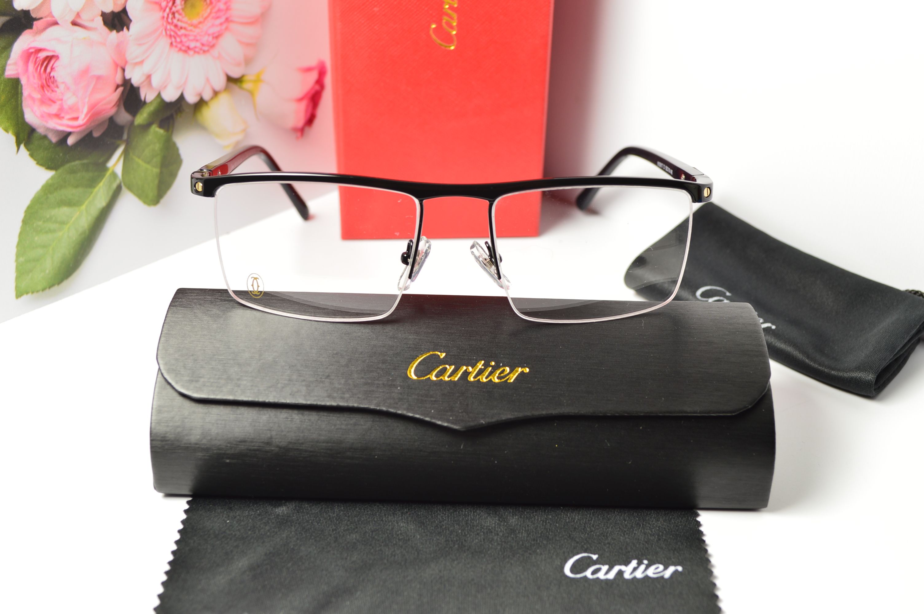 Оправа мужская, стиль от Cartier, модель 8100817. Уникальная полуободковая оправа