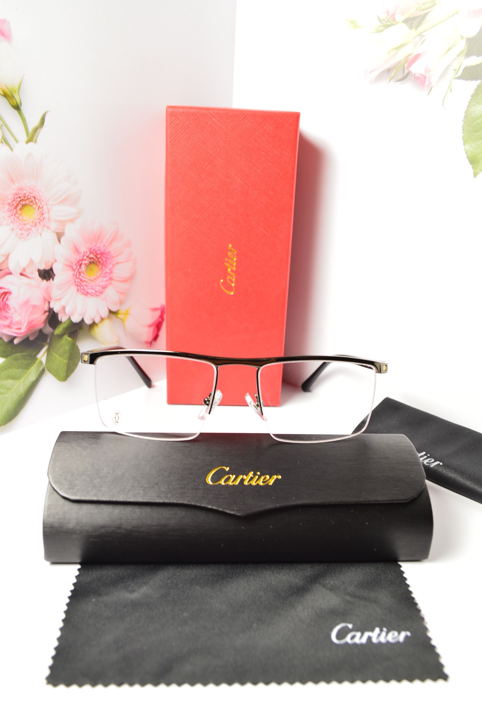 Оправа мужская, стиль от Cartier, модель 8100817. Уникальная полуободковая оправа