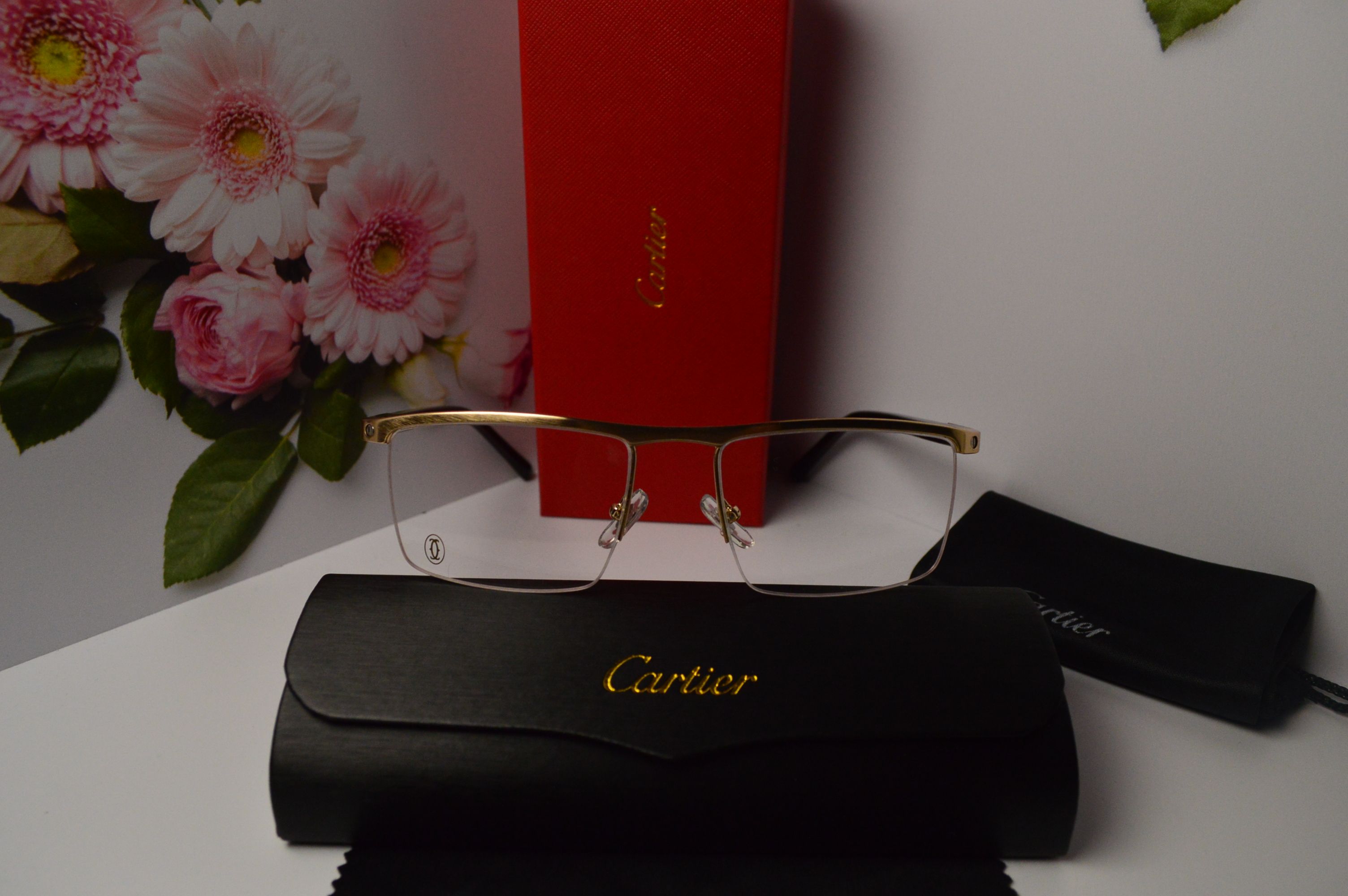 Оправа мужская, стиль от Cartier, модель 8100817. Уникальная полуободковая оправа