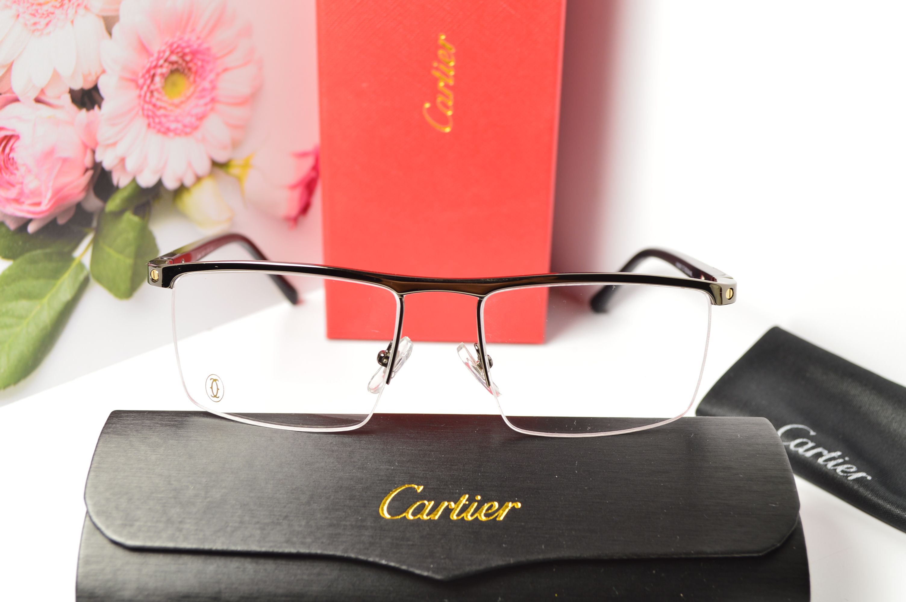 Оправа мужская, стиль от Cartier, модель 8100817. Уникальная полуободковая оправа