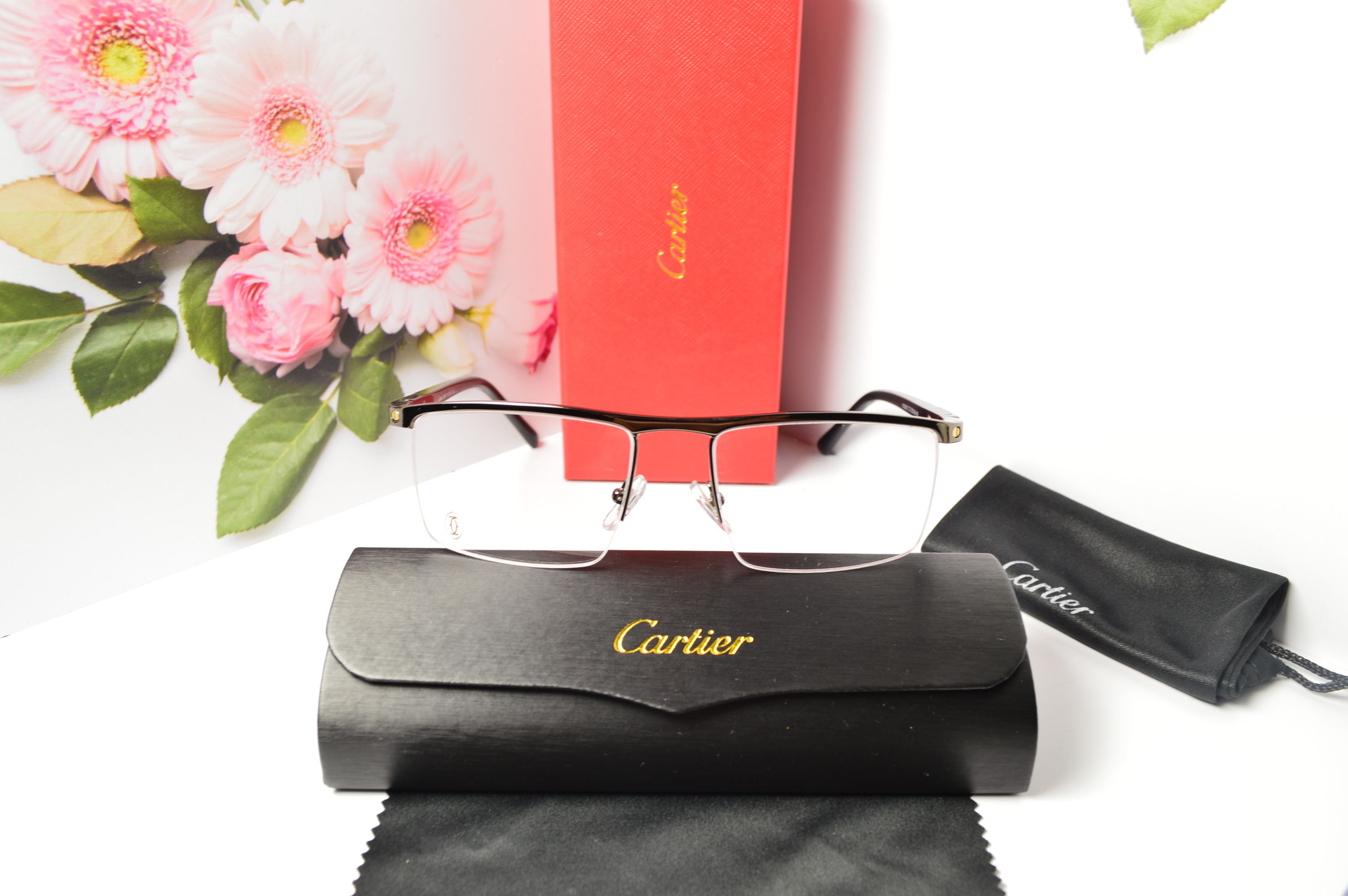 Оправа мужская, стиль от Cartier, модель 8100817. Уникальная полуободковая оправа