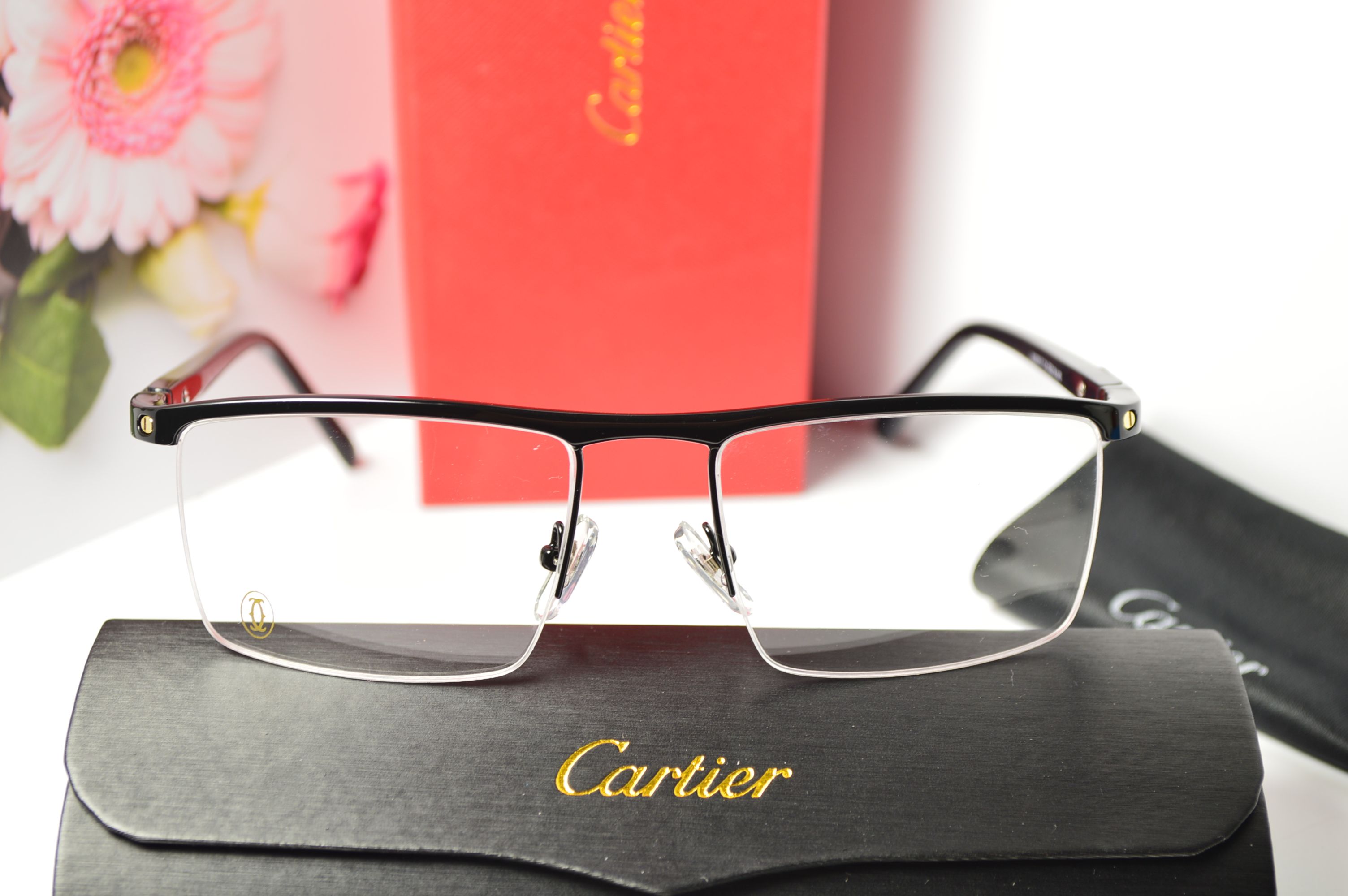 Оправа мужская, стиль от Cartier, модель 8100817. Уникальная полуободковая оправа